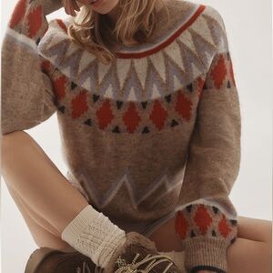 Sundry Taupe and Red Pullover Sweater